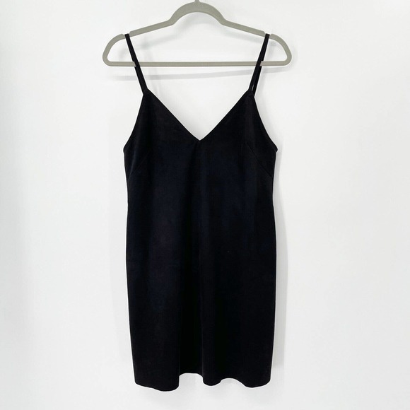 Aritzia Wilfred Free Vivienne Suede Mini Dress Sz S Black V-Neck Stretch Party - Picture 1 of 10